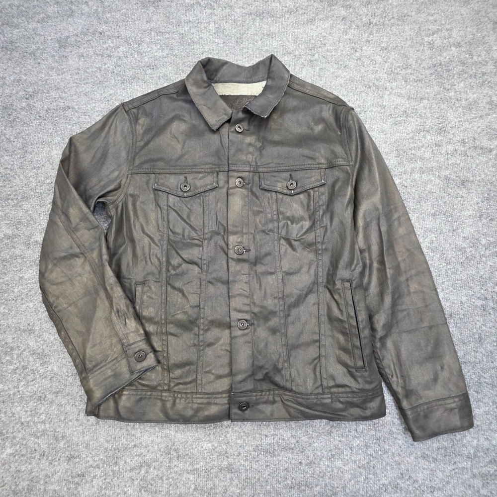 AG Adriano Goldschmied Waxed Trucker Jacket Mens L Black Cotton‎ Stretch